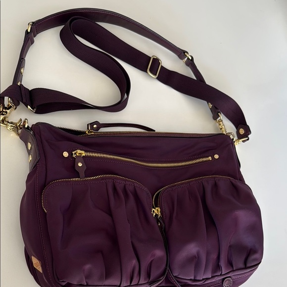 MZ Wallace Nylon Crossbody Satchel Bag 2 Strap Purple Burgundy Color Tote - Picture 3 of 15